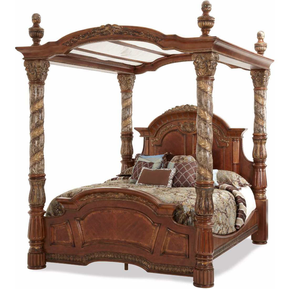 Aico Michael Amini Villa Valencia Canopy Bedroom Set In Classic Chestnut