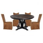 Uttermost Maiva Round Black Dining Set with Delroy Armless Chairs in Cognac