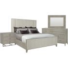 Bernhardt Furniture Linea Upholstered Panel Bedroom Set King in Cerused Greige