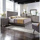 Liberty Furniture Modern Farmhouse Queen Platform Bedroom Set in Dusty Charcoal with Heavy Distressing