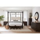 Hooker Furniture Retreat Pole Rattan King Upholstered Poster Bedroom Set with Canopy in Black Sand