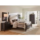 Hooker Furniture Americana King Upholstered Poster Bedroom Set with Three-Drawer Nightstand in Molasses