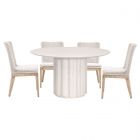 Essentials For Living Bella Antique Roma 54" Round Dining Set in White Wash Pine with Mesh Dining Chair, White Rope