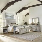 Liberty Furniture Heartland Opt King Panel Bedroom Set in Antique White with Tobacco Tops