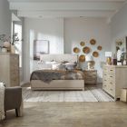 Liberty Furniture Belmar Queen Upholstered Bedroom Set in Washed Taupe and Silver Champagne