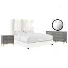 TOV Furniture Arabelle White Velvet Bedroom Set, Queen