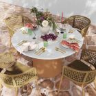 TOV Furniture Rose Indoor / Outdoor Round Concrete Dining Set - Faux Terrazzo and Terracotta