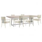 Caracole Classic Wish You Were Here Dining Set in Creme Travertine Top & Brushed Chrome Base 