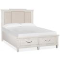 Magnussen Willowbrook Queen Panel Storage Bed with Upholstered Headboard in Egg Shell White