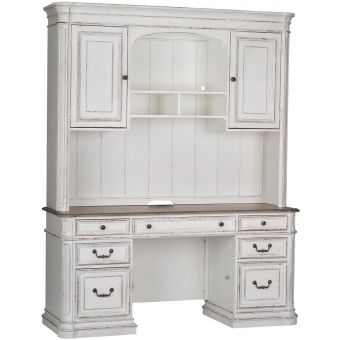 Liberty Furniture Magnolia Manor Jr Executive Credenza With Hutch in Antique White