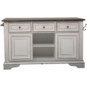 Liberty Furniture Magnolia Manor Kitchen Island with Granite in Antique White