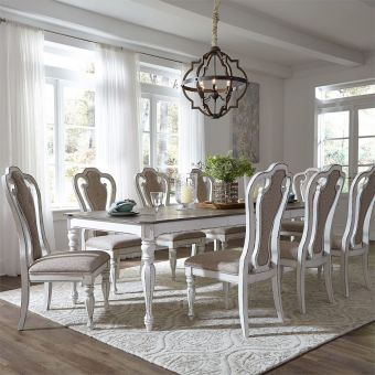 Liberty Furniture Magnolia Manor Dining Set with 2 Leaves in Antique White	