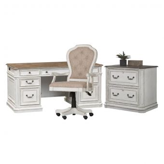 Liberty Furniture Magnolia Manor Jr Executive Desk Set in Antique White